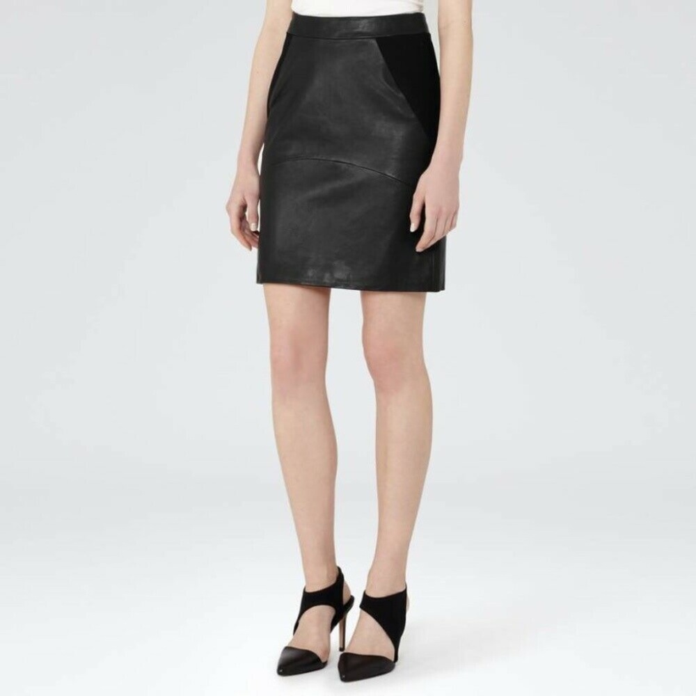 REISS Skirt Leather And Polyester Black Sz 10 US